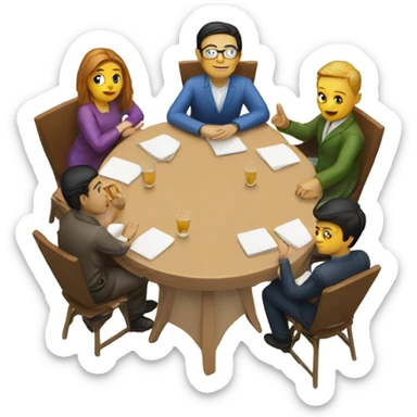 6 people sitting either side of a table sticker