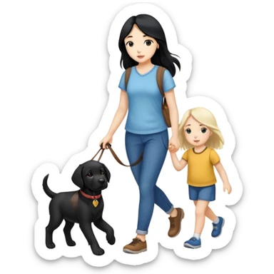 Long black hair - girl walking with labrador puppy sticker