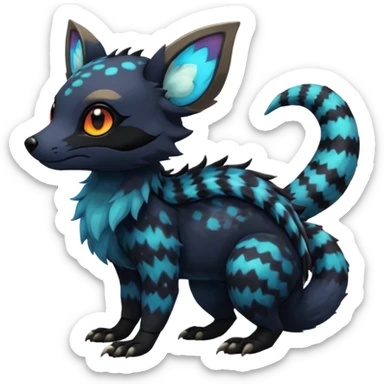 Rare realistic exotic cute epic aesthetic gothic colorful Salandit-Eevee-Civet-species-Fakemon-hybrid-creature, with markings, full body sticker