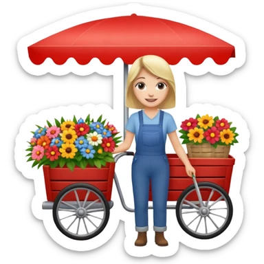 Shopper with flower bouquet,Farmers’ Market, background Flowers cart. sticker