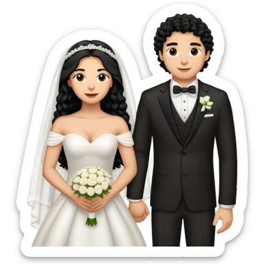 hispanic women with long black hair and light skinned man with short light brown curly hair getting married  sticker