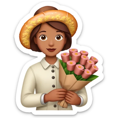 artist holding spam meat flower bouquet  sticker