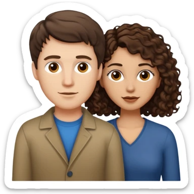white male with short, straight, medium brown hair, shorter mixed toned woman with long curly dark brown hair  sticker