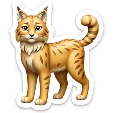 Cinematic-Lynx-Realistic-Full-Body-Standing-Emoji – Tail flicking slightly, head tilted dramatically, powerful yet sleek frame covered in soft golden-brown fur with faint spotting, long legs and large paws poised elegantly, simplified yet realistic focused features, highly detailed, glowing with an almost sarcastic glow. sticker