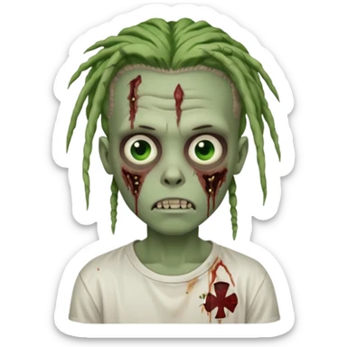 a zombie boy with a dreadlocks hair and a white t shirt  sticker