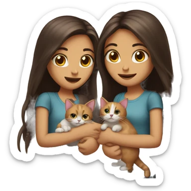 Two long hair brunettes keeping two cats in their hands sticker