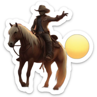 cowboy-on-zombie-horsie-waving-goodbye-in-an-apocalyptic-sunset sticker