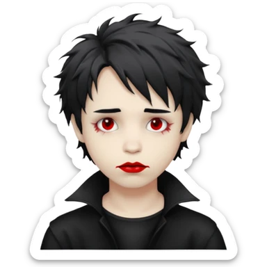 Happy pale Goth boy with shaggy hair, and messy, smudged, red, lipstick  sticker