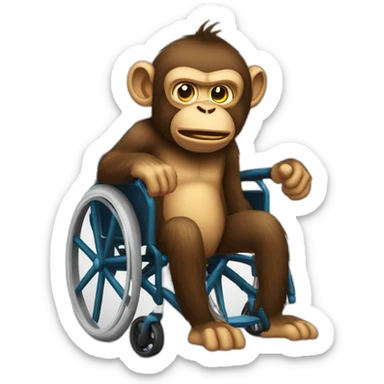 Very angry monke with small ferocious eyes cute rides golden wheelchair sticker