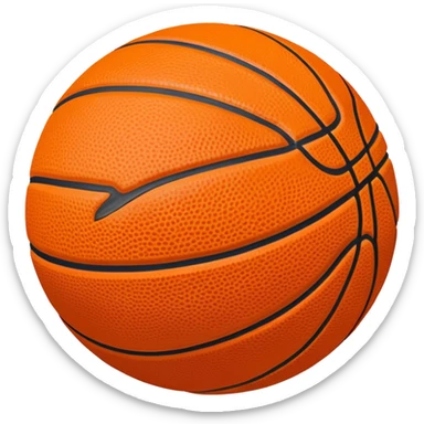 Cinematic Realistic image of a basketball rendered in vivid orange with a pebbled surface texture and crisp stitching details, set against a high-contrast backdrop that highlights its dynamic, sporty essence sticker