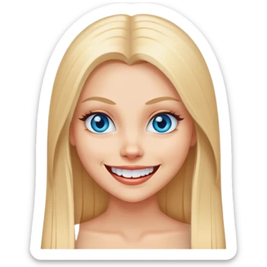 beautiful white girl with long straight blonde hair blue eyes smiling evil scary sticker