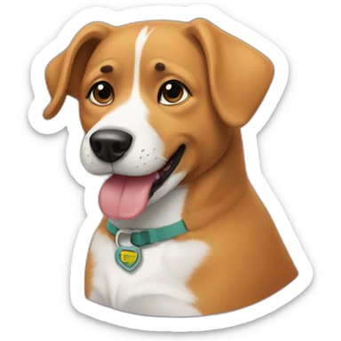 dog with t-shirt on with ry logo sticker