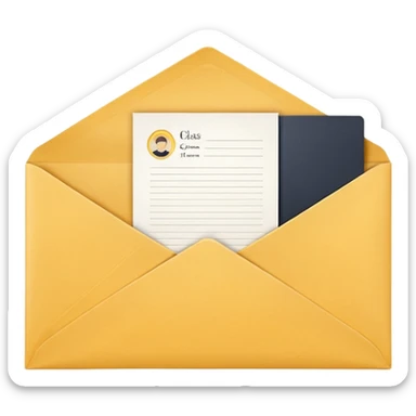 A simple emoji-style icon of a yellow manila envelope with subtle paper texture, clean edges, and a small graduation 2017 group-photo icon on the front, representing class memories and archived academic records. sticker