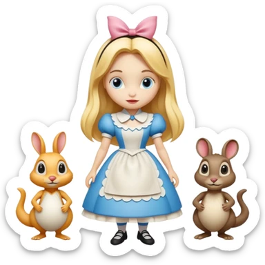 Isolated, detailed illustration of the most incredibly cute, modern style of disney's Alice in wonderland with anthropomorphic creatures
figurine imaginable, toy style. sticker