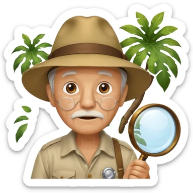 an old man with jungle and magnifying glass sticker