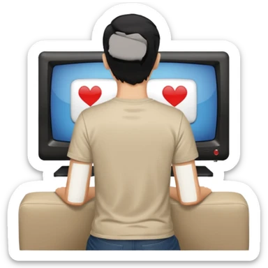 man with black hair seen from behind watching television sticker