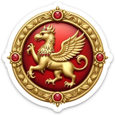 Golden griffin crest / brosch in a circle with red gems and no background sticker