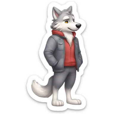 An full body furry anthropomorphic grey wolf in love rosy cheeks. Anthro sticker