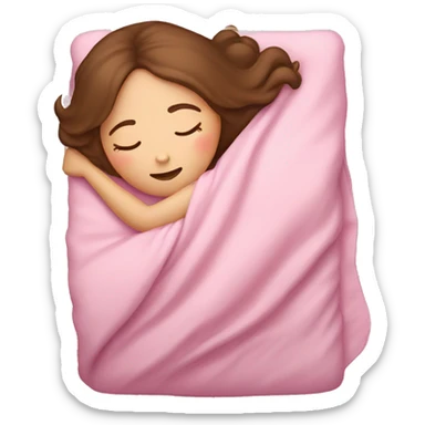 White girl with brown hair sleeping with pink blanket sticker