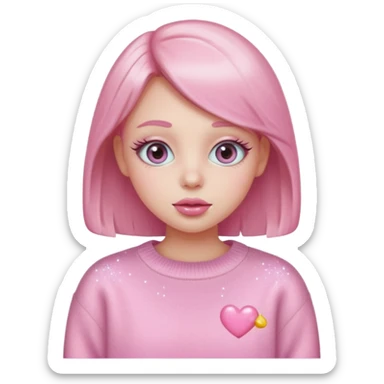 “Emoji girl, pastel pink blush, sparkly wide eyes, glossy bubblegum lips wearing oversized pastel sweater.” sticker