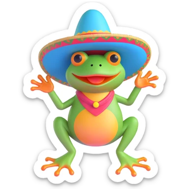 Mexican frog in a sombrero, 3D style sticker