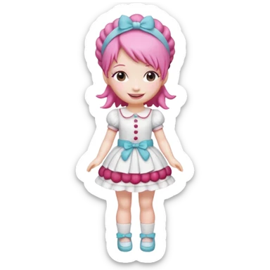Isolated detaile illustration of the most modern raspberry torte doll figurine full body with pink hair and a hairband sticker