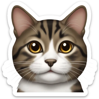 Dark brown tabby and white Cat with black spot near the nose sticker