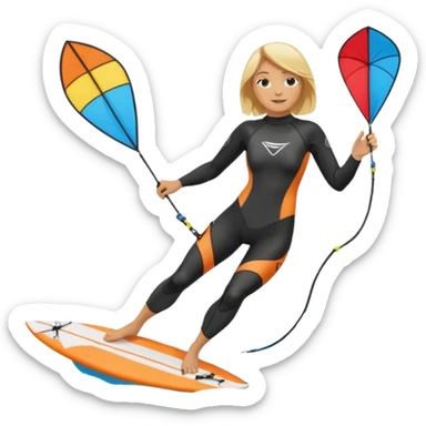 Kiteboarding blond ladie showing kite and board sticker