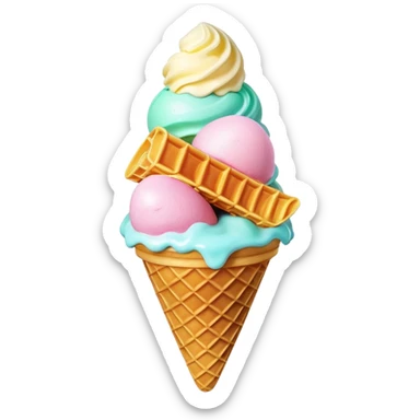 3D rendered Hong Kong egg waffle cone filled with colorful ice cream, hyper-realistic bubbled texture, glossy candy-like finish, vibrant colors, detailed texture, soft studio lighting sticker