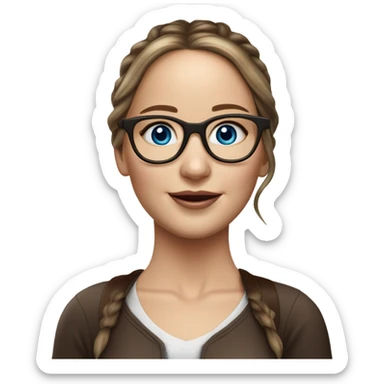 Hyper real Jennifer Lawrence with blue eyes glasses and chocolate hair in ponytail  sticker
