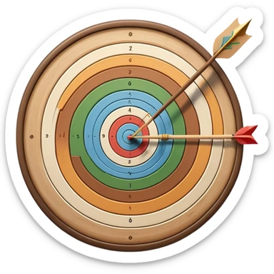 A bow with an arrow drawn back, aimed at a target with concentric rings. The background suggests a calm, outdoor archery range, emphasizing the precision, focus, and skill required in archery as a competitive sport. sticker