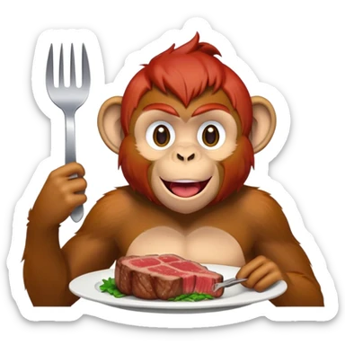 Monkey with red hair eating steak  sticker