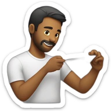 A man stitching a t shirt sticker