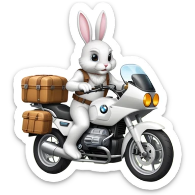 Easter bunny riding a BMW boxer motorcycle with trees and grass in the background sticker