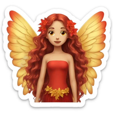 big wings, flower, Beautiful, fairy, red, gold,red, long hair sticker