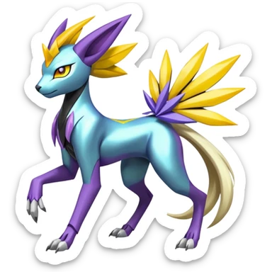 Colorful Futuristic Meloetta-Manectric-Solgaleo-Raikou-Pokémon-Digimon-Fakémon-fusion-hybrid-creature sticker