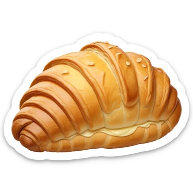 Cinematic Realistic Croissant Pastry Emoji, depicted as a flaky, buttery crescent with a golden, crisp exterior rendered with exquisite detail and warm, inviting lighting. sticker