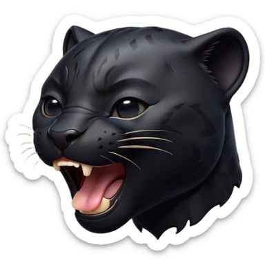 Cinematic Cute Yawning black Panther Portrait Emoji, Head tilted slightly with a dramatic, wide-open yawn, showcasing a sleek, shadowy form with drowsy, half-closed eyes and a relaxed, open expression, Simplified yet irresistibly adorable features, highly detailed, glowing with a soft, cozy dark glow, high shine, relaxed yet expressive, stylized with a dash of whimsical elegance, soft glowing outline, capturing the essence of a drowsy yet affectionate jungle guardian that appears ready to stretch out for a nap! sticker