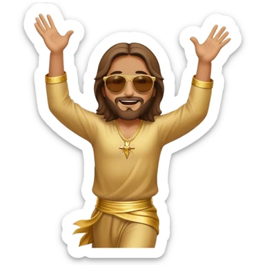 dancing figure of rejoicing Jesus with  sunglases golden  sticker