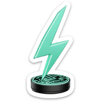 Énergie (Energy), 3D techy icon with black and mint green (#B5F4D3) color scheme, power lightning bolt with circuit patterns sticker