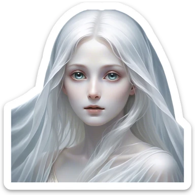 Cinematic Noble Ghost Portrait Emoji, Ethereal and dignified, with a flowing, translucent form in silvery-white hues, wispy and majestic, and a calm, otherworldly expression with deep, thoughtful eyes, simplified yet sophisticated features, highly detailed, glowing with a soft, spectral radiance, high shine, exuding regal mystery and quiet authority, with a soft glowing outline that captures the essence of a ghostly guardian drifting from another realm! sticker