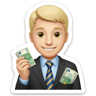 AN UNCLE with a tie in business clothes and with euro money
 sticker