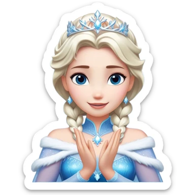 Cinematic Elegant Elsa Portrait Emoji, Standing gracefully with snowflakes forming in her hands, a soft yet confident smile, frosty shimmer surrounding her, a queen in perfect icy splendor! sticker