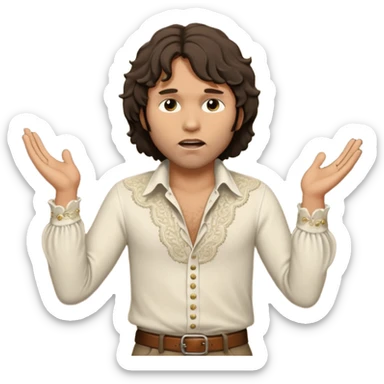 cinematic realistic ultra HD - unkempt, shaggy with big sideburns Jim Morrison in an ivory Victorian shirt, in an trance dramatic pose, sings on stage sticker
