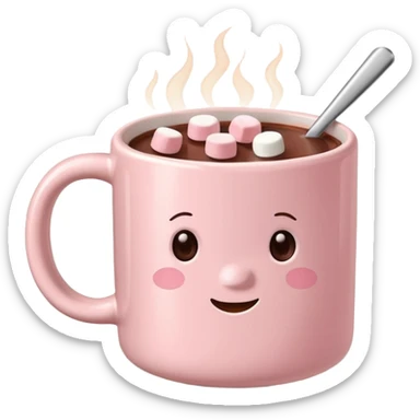 light pink mug with hot chocolate and marshmallows sticker