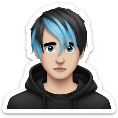 Create an emoji of an emo guy with split-dyed hair (one side pastel pink, the other side pastel blue), wearing black clothes and a subtle sad expression, inspired by the style of Lil Peep. sticker