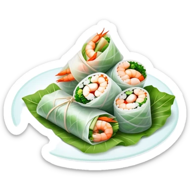 cinematic-realistic-vietnamese-summer-rolls-dish-emoji,-depicted-with-delicate-rice-paper-wraps-filled-with-fresh-vegetables-and-shrimp-rendered-with-crisp-textures-and-refreshing-lighting. sticker