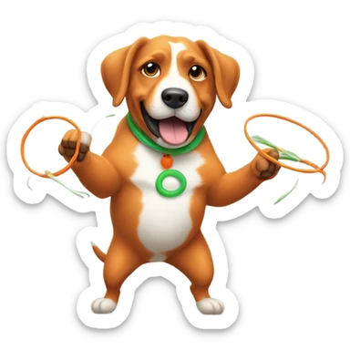 A dog juggling carrots while hoola hooping  sticker