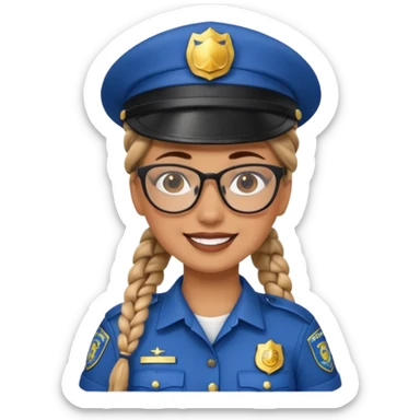 happy woman police with braided hair wearing hat, glasses  sticker