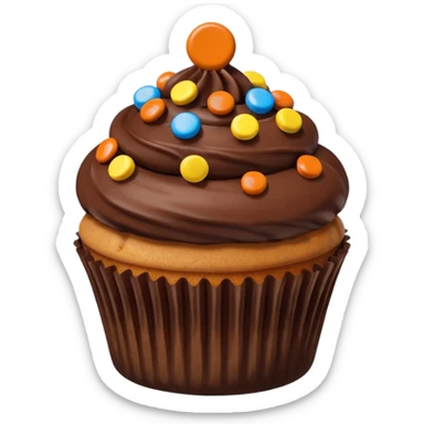 Cupcake chocolate dipped non swirly frosting with Reese’s pieces on top sticker